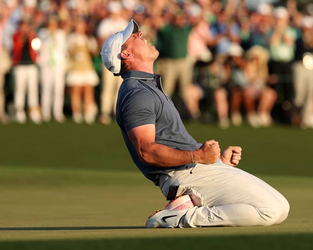 Rory McIlroy celebrates winning the 2025 Masters Tournament to become just the sixth player to complete a career grand slam 