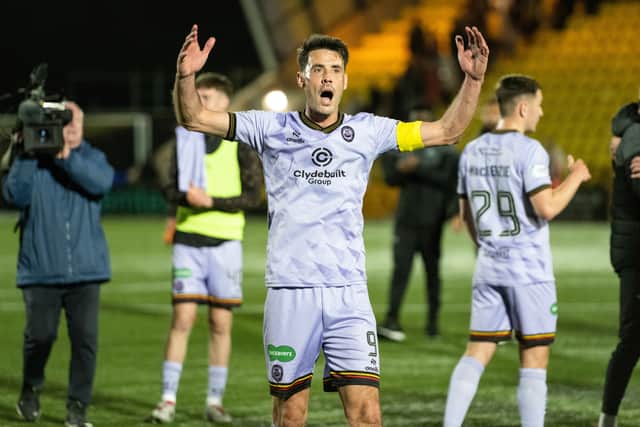 Partick's player-manager Brian Graham at full time after the 1-0 win over Livingston that sealed fourth place in the Scottish Championship. (Photo by Paul Devlin / SNS Group)