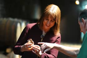 Chancellor of the Exchequer Rachel Reeves holding a whisky glass during a visit to the Glenkinchie Whisky Distillery in Tranent, East Lothian to mark the UK-India trade deal. 