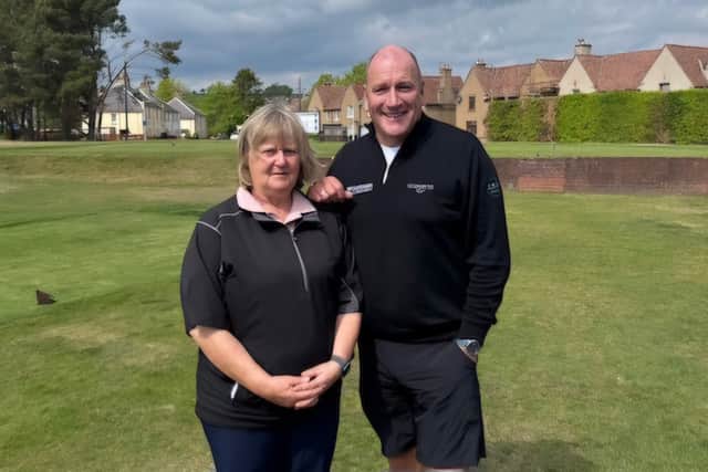Martine Pow, winner of the scratch section at Scotscraig, and Golfbreaks Get Back to Golf Tour founder Alan Tait