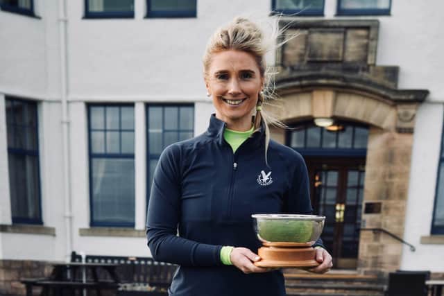 Gullane’s Jill McNicoll shows off the East Lothian Ladies’ County Championship Trophy