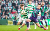 Celtic's Arne Engels and Hibernian's Josh Campbell in action during a Scottish Gas Scottish Cup Quarter-Final match between Celtic and Hibs. Cr: SNS Group.