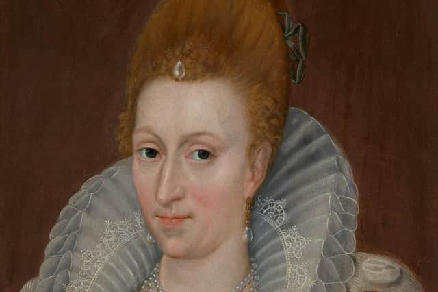 Detail from a portrait of Anna of Denmark, Queen of James VI and I by John de Critz, 1605
