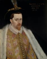 Detail from a portrait of James VI and I attributed to Adrian Vanson, 1566 - 1625