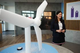 Lisa Nandy, now UK Culture Secretary, viewed models of wind turbines at the Orsted Visitor Centre in Grimsby in 2022 (Picture: Christopher Furlong)