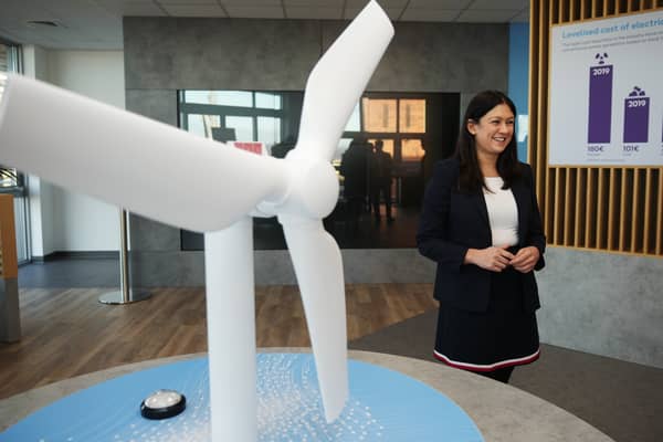 Lisa Nandy, now UK Culture Secretary, viewed models of wind turbines at the Orsted Visitor Centre in Grimsby in 2022 (Picture: Christopher Furlong)