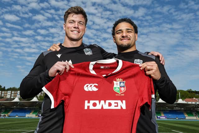 Glasgow Warriors centres Huw Jones  and Sione Tuipulotu are pictured at Scotstoun after being called up for the British & Irish Lions.