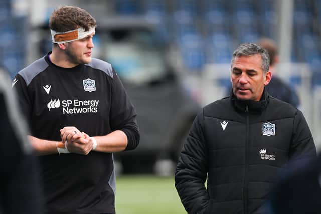 Glasgow Warriors' Scott Cummings with head coach Franco Smith. Cummings was this week named in the Lions squad.