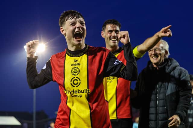 Jamie Low and Brian Graham celebrate Partick's win at Ayr.