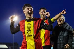 Jamie Low and Brian Graham celebrate Partick's win at Ayr.
