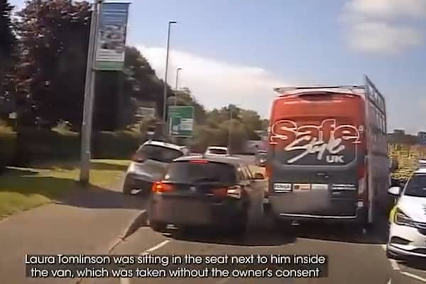 Stolen van rams cars and leaves a 'trail of broken wing mirrors' during high speed pursuit