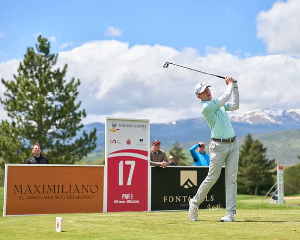 Euan Walker plays his tee shot on the 17th hole on day four of the Challenge de Espana at Fontanals Golf Club in Girona