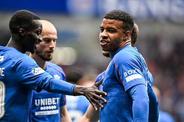 Rangers substitute Hamza Igamane celebrates as he scores to make it 3-0 over Aberdeen at Ibrox. (Photo by Rob Casey / SNS Group)