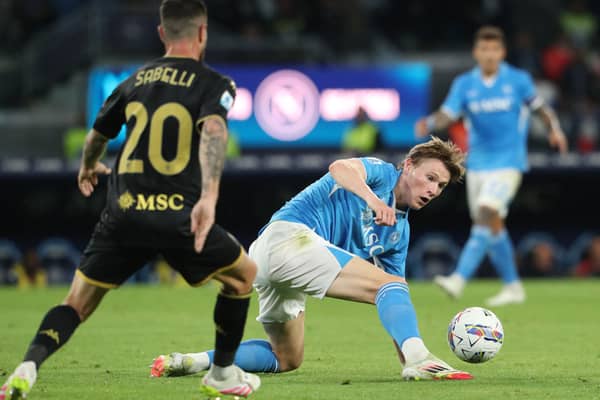 Scott McTominay in action for Napoli during the 2-2 draw with Genoa. (Photo by CARLO HERMANN/AFP via Getty Images)          