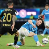 Scott McTominay in action for Napoli during the 2-2 draw with Genoa. (Photo by CARLO HERMANN/AFP via Getty Images)          