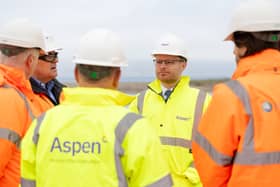 Energy Minister Michael Shanks with Cerulean Winds' alliance partners on a tour of the Port of Ardersier near Inverness hearing about the Aspen floating windfarm which will create over 1,000 jobs.