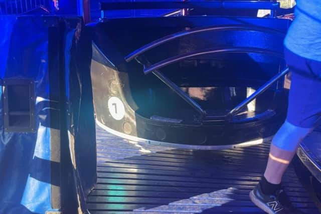 A photo after the incident where a fairground waltzer ride broke off the track and crashed. Picture: Kevin McNulty/PA Wire