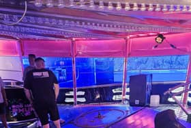 A photo after the incident where a fairground waltzer ride broke off the track and crashed. Picture: Kevin McNulty/PA Wire