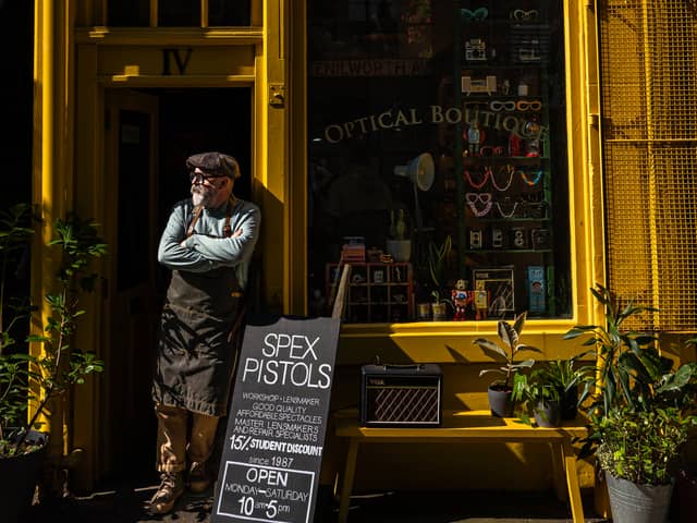 Richard Cook outside the Spex Pistols shop in Dundee.  optical boutique has decided to change its name after being contacted by lawyers for The Sex Pistols