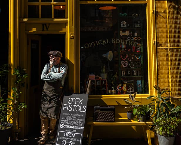 Richard Cook outside the Spex Pistols shop in Dundee.  optical boutique has decided to change its name after being contacted by lawyers for The Sex Pistols
