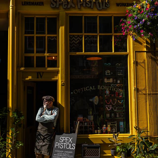 Richard Cook outside the Spex Pistols shop in Dundee. optical boutique has decided to change its name after being contacted by lawyers for The Sex Pistols