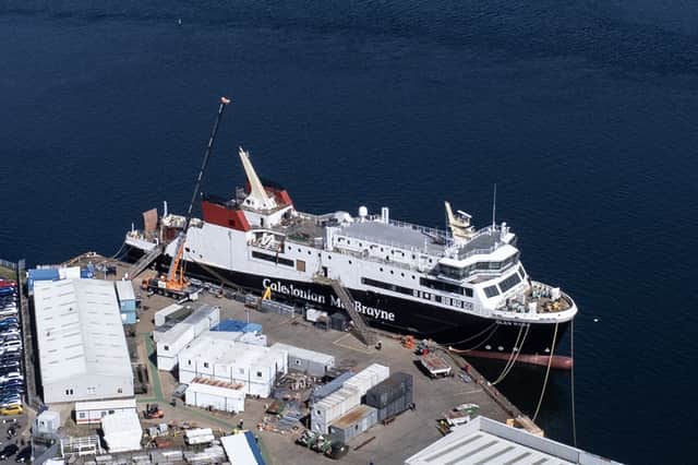 Glen Rosa, pictured on May 13, has been moored at the Ferguson Marine yard in Port Glasgow since being launched in April 2024