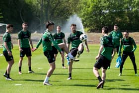 Hibs train ahead of Wednesday night's match against St Mirren.