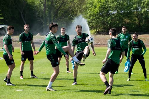 Hibs train ahead of Wednesday night's match against St Mirren.