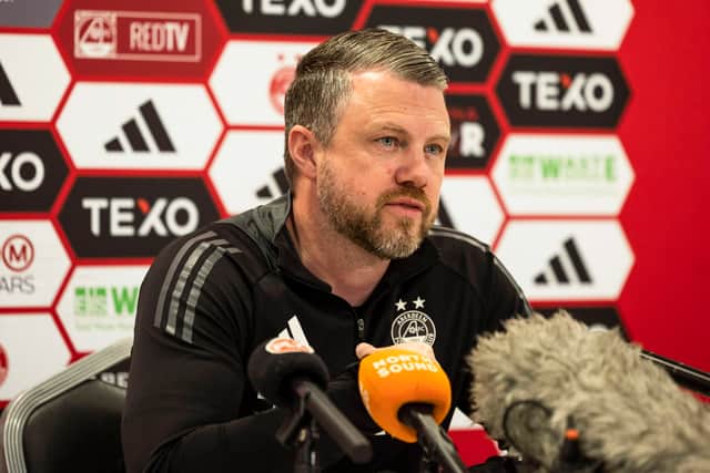 Aberdeen manager Jimmy Thelin speaks to the press ahead of facing Celtic.