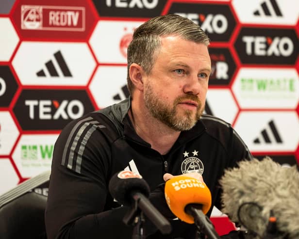 Aberdeen manager Jimmy Thelin speaks to the press ahead of facing Celtic.