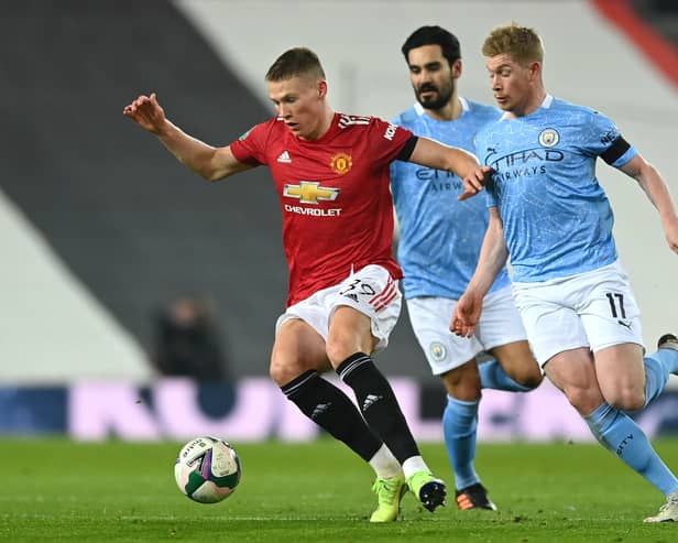 Scott McTominay is hunted down by Kevin de Bruyne during their time as opponents in Manchester.