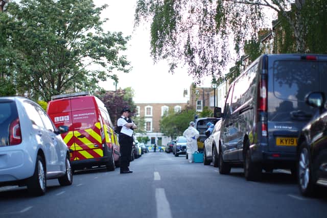 A police officer is seen in Kentish Town, north London. Police are investigating a fire at Sir Keir Starmer's house in north London. Picture: James Manning/PA Wire