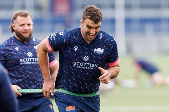 Sam Skinner, right, with Pierre Schoeman during an Edinburgh training session.