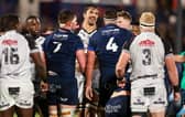 Sharks' Eben Etzebeth, centre, and Edinburgh's Sam Skinner (No 4) were involved in a heated exchange. 