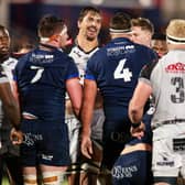 Sharks' Eben Etzebeth, centre, and Edinburgh's Sam Skinner (No 4) were involved in a heated exchange. 