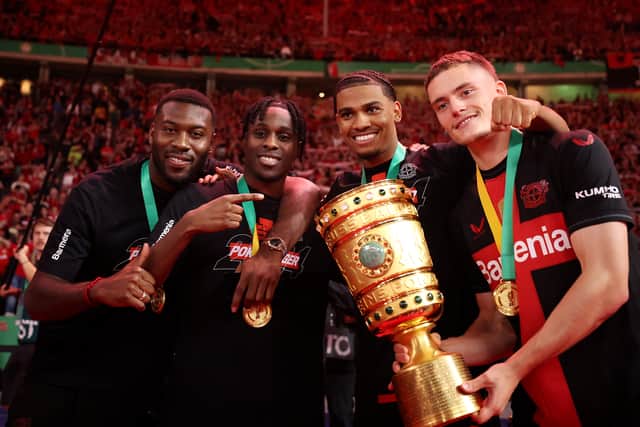 Jeremie Frimpong and Florian Wirtz will hope to win further trophies at Liverpool after departing Bayer Leverkusen this summer.