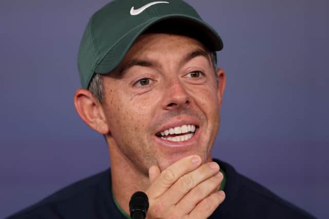Rory McIlroy of Northern Ireland talks during a press conference prior to the PGA Championship at Quail Hollow Country Club in Charlotte, North Carolina