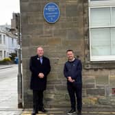 Dita Stanis-Traken and Roger McStravick of the St Andrews Pilgrim Foundation pictured at the unveiling of the plaque for Allan Robertson 