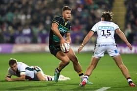 Charlie Savala in action for Northampton Saints against Leicester Tigers.