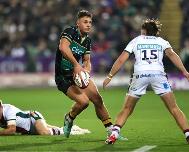 Charlie Savala in action for Northampton Saints against Leicester Tigers.