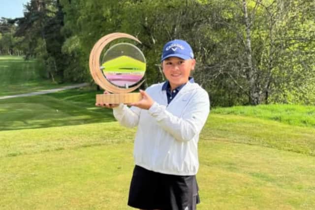 Cathkin Braes member Sabrina Wong shows off The Foundations Trophy after her 18-shot success at The Blairgowrie Golf Club