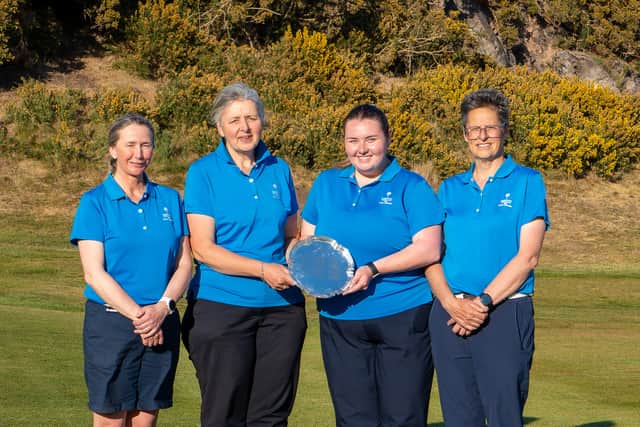 Baberton’s Nicky Graham, Karen Marshall, Ella Marshall and Wendy Nicholson show off the trophy after winning the Edinburgh Ladies Inter-Club Tournament at Mortonhall