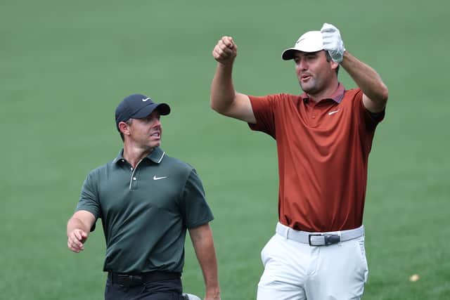 Rory McIlroy and Scottie Scheffler pictured together during the first round at Quail Hollow