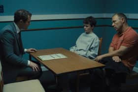 Undated TV still from Adolescence. Pictured: Mark Stanley as Paulie Hunter, Owen Cooper as Jamie Miller and Stephen Graham as Eddie Miller
