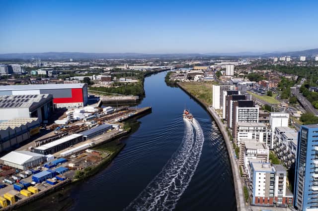 Waverley heading down the Clyde past the BAE Systems shipyard in Govan on May 16