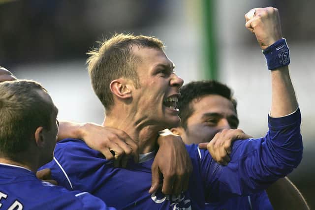 Duncan Ferguson celebrates one of his many great moments with Everton.