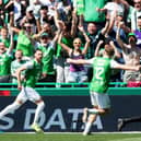Martin Boyle celebrates after scoring his 99th goal for Hibs to make it 2-2 against Rangers at Easter Road.  (Photo by Sammy Turner / SNS Group)