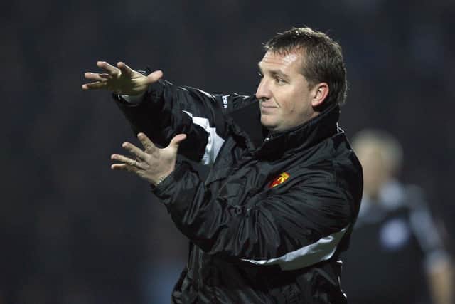 Brendan Rodgers pictured in December 2008 during his first managerial job as head coach of Watford. (IAN KINGTON/AFP via Getty Images)