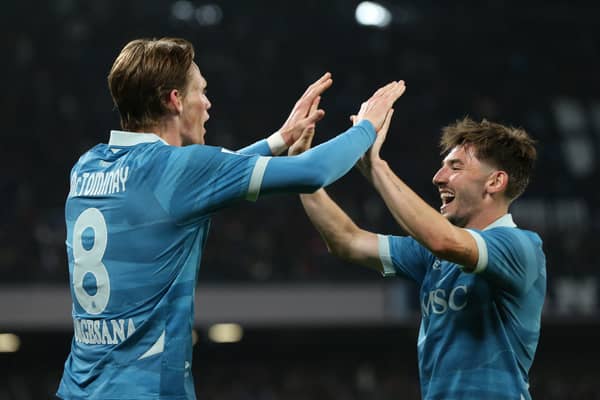 Scott McTominay and Billy Gilmour could win Serie A with Napoli this weekend. (Photo by CARLO HERMANN/AFP via Getty Images)          