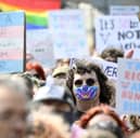 People from trans rights groups and community organisations during a rally organised by Resisting Transphobia outside Queen Elizabeth House, the UK Government building in Edinburgh, following the Supreme Court ruling on the definition of a woman in equalities law